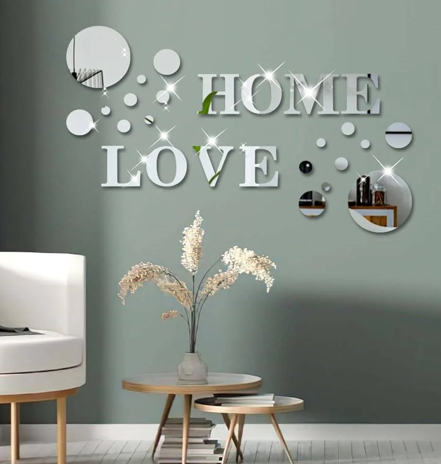 26 Pieces Acrylic 3D Wall Decor Home Sign & Love Letters and Round Shaped,DIY Mirror Effect Wall Decals